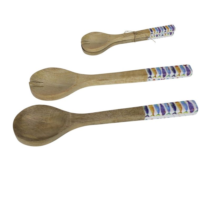 34cm Mango Wood Salad Server Fish S/2