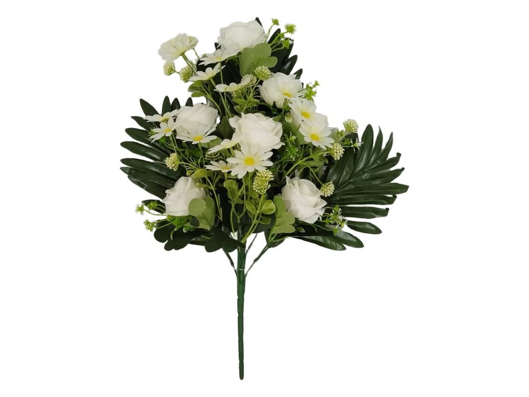 50cm White/Rose With Daisy &amp; Fern Displa
