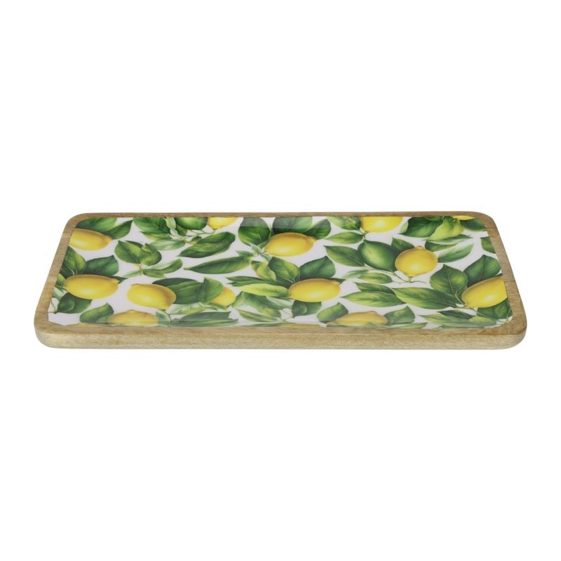 40x20x2cm Mango Wood Tray Lemon Design