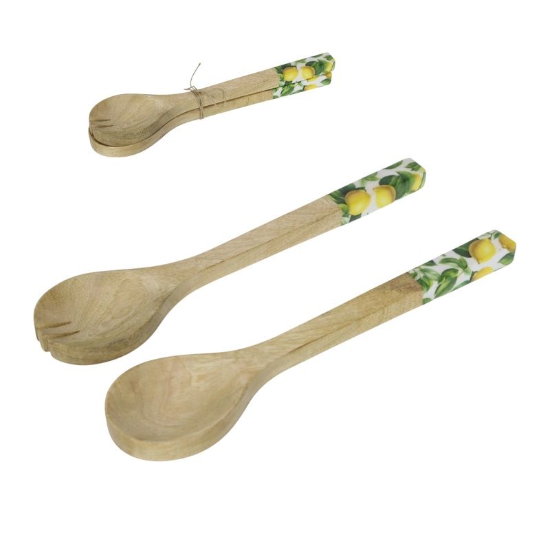 34cm Mango Wood Salad Server Lemon S/2
