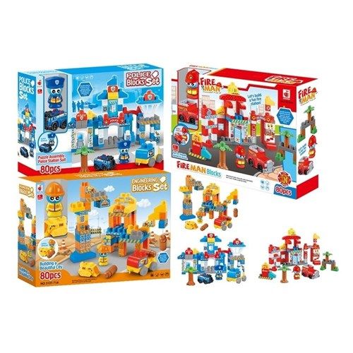 80pc Lge Blndg Blocks Fire/Const/Police