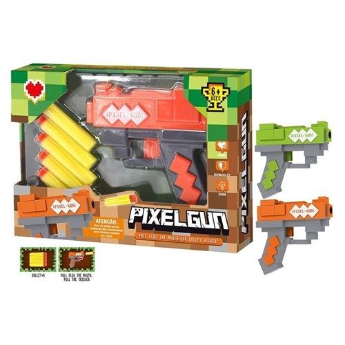 6pce Pixilated Gun w/Soft Bullets 20cm