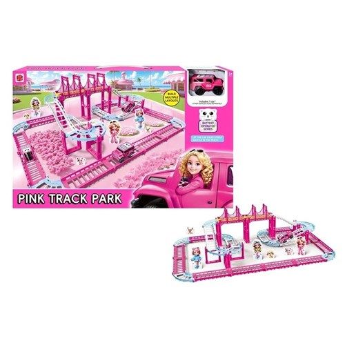 59Pc Pink Electric Track Racing Set B/O