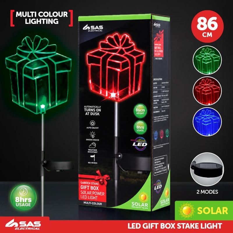 Stake Light Solar Gift Box 1LED 13cm x 11cm x 86cm Multi Colour 1 Function Colour Changing