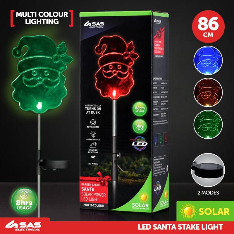 Stake Light Solar Santa 1LED 14cm x 10cm x 86cm Multi Colour 1 Function Colour Changing