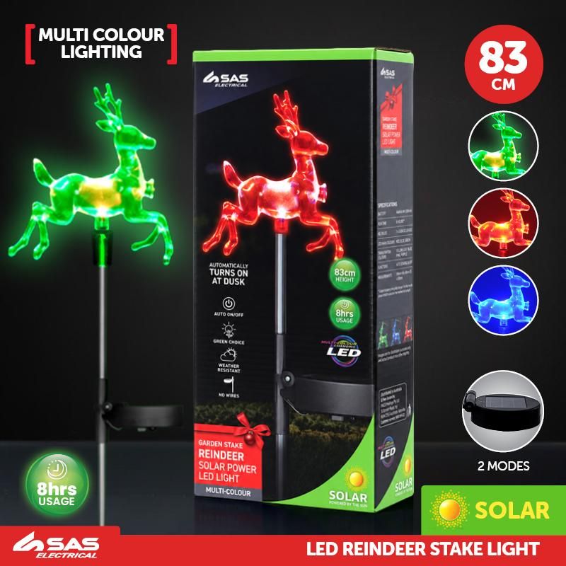 Stake Light Solar Reindeer 1LED 13cm x 11cm x 83cm Multi Colour 1 Function Colour Changing