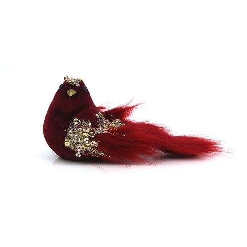 5X7X18CM BURGUNDY VELVET BIRD W/CLIP
