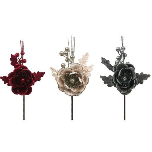3A 10CM MAGNOLIA STEM DARK GREY, BURGUNDY, IVORY