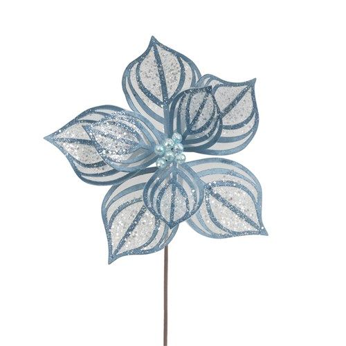 27CM BLUE DENIM LACE POINSETTIA 50CM STEM