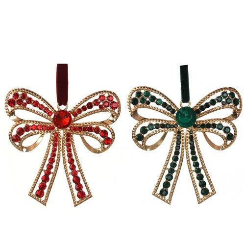 2A CRYSTAL BOW DECOS RED &amp; EMERALD