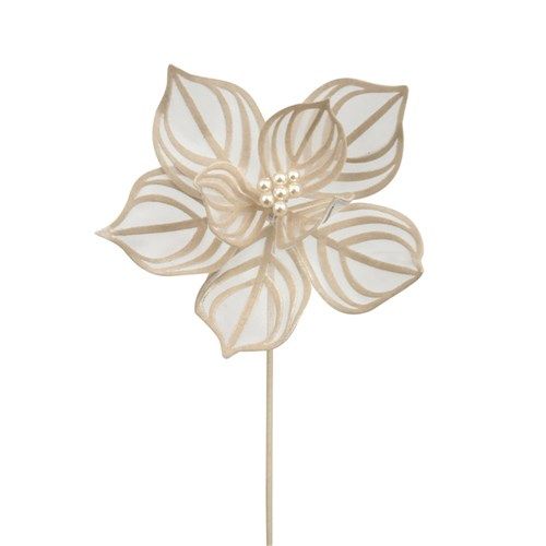 29CM CHAMPAGNE LACE POINSETTIA W/PEARL CENTRE 50CM STEM