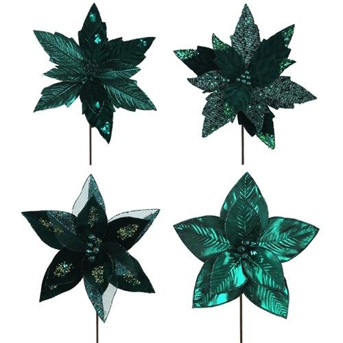4A MULLED &amp; MERRY EMERALD GREEN POINSETTIAS 33-25CM