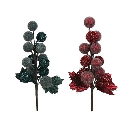 2A 34CM BERRY DROP W/GLITTER &amp; FROSTING FOREST GREEN, BURGUNDY