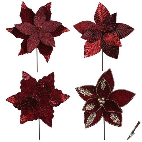 4A MULLED &amp; MERRY POINSETTIA BURGUNDY VELVET 33-25CM
