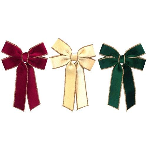3A 23X35CM VELVET BOWS GREEN, BURGUNDY, IVORY W/CHAMPAGNE EDGING