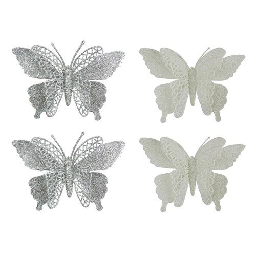 2A 2PK 12X18CM GLITTER BUTTERFLY SILVER &amp; WHITE
