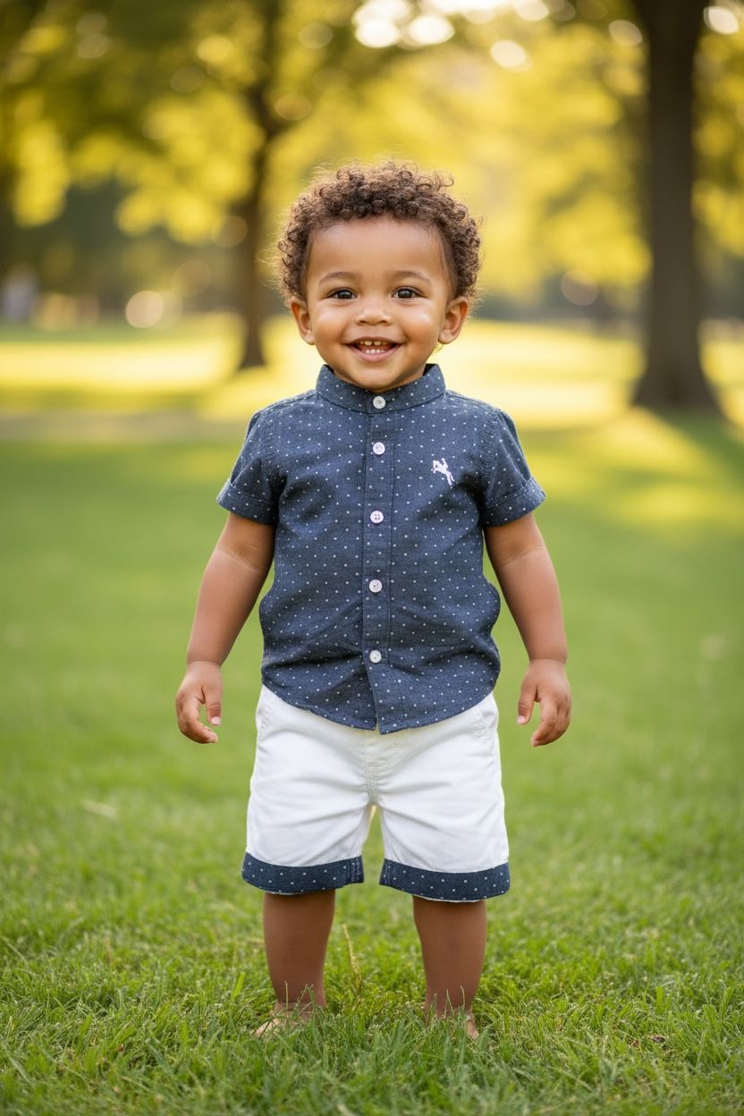 Ensemble BABY BOY chemise short bleu a pois