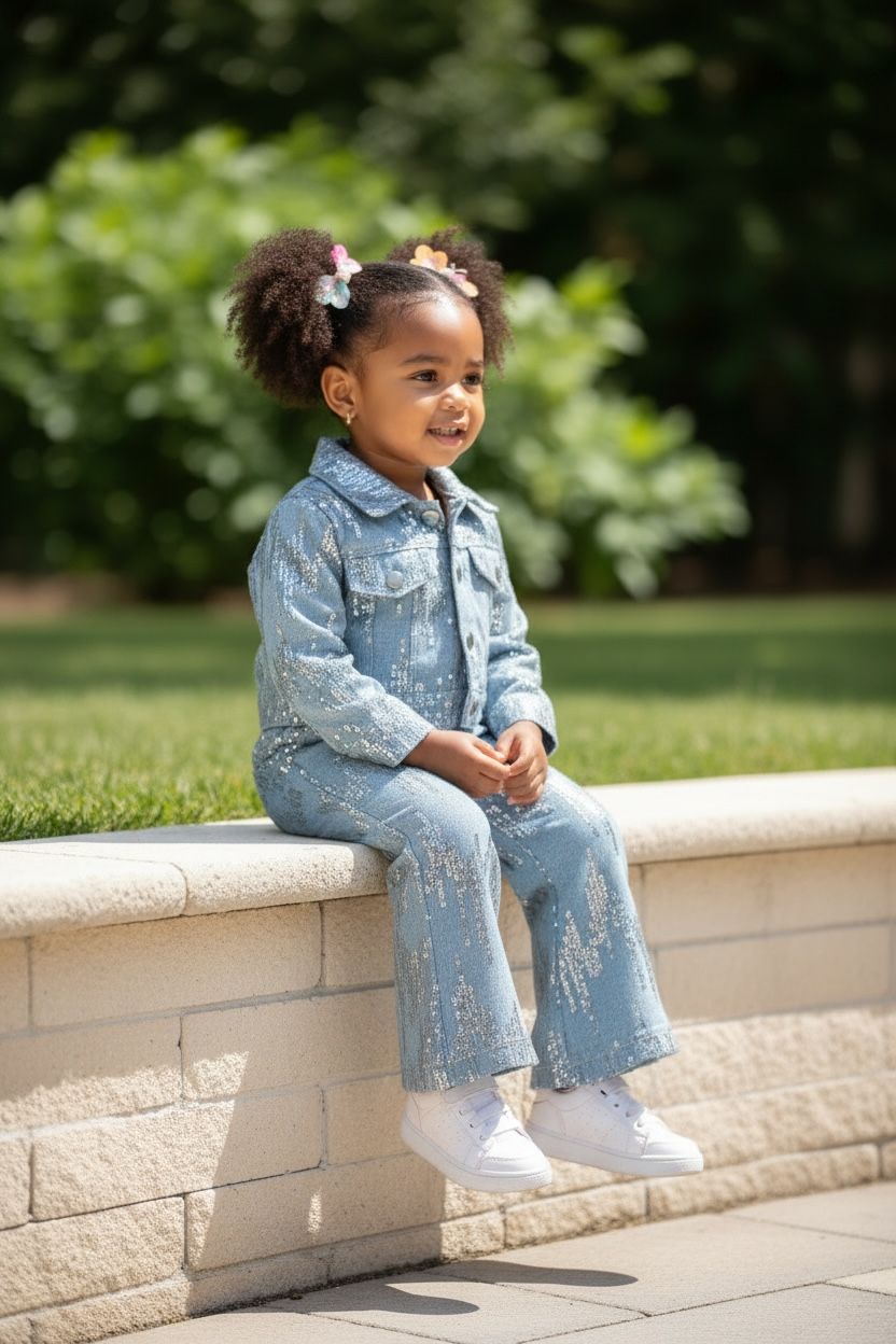 Ensemble jean sequin argent