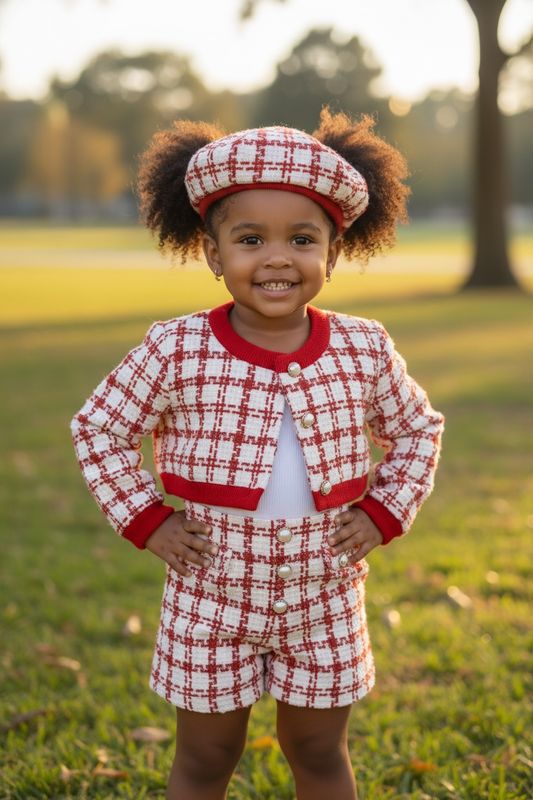 Ensemble tailleur + béret rouge et blanc baby girl