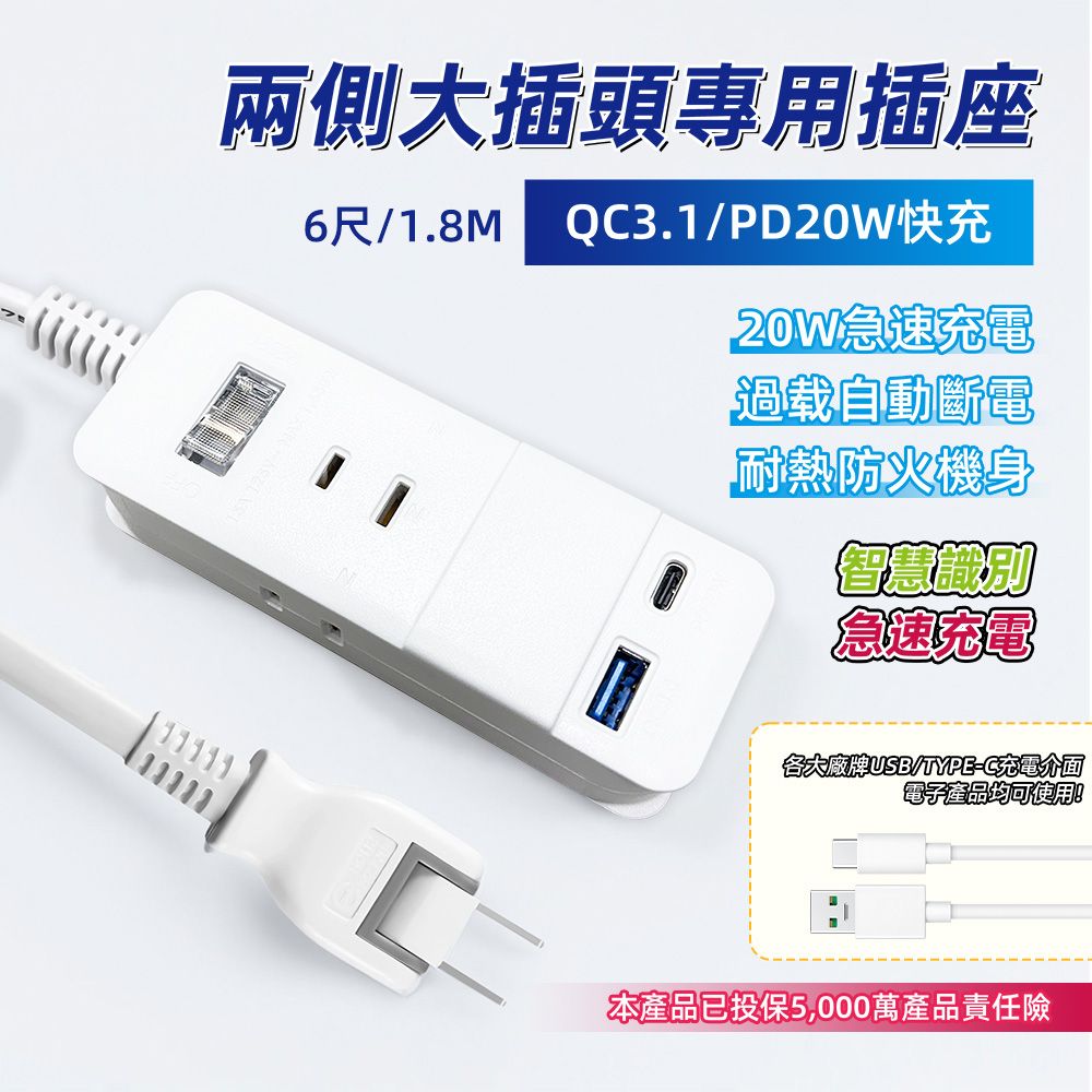 超電王1開3插6尺2P+1U1TC延長線 SNB-U213W-6