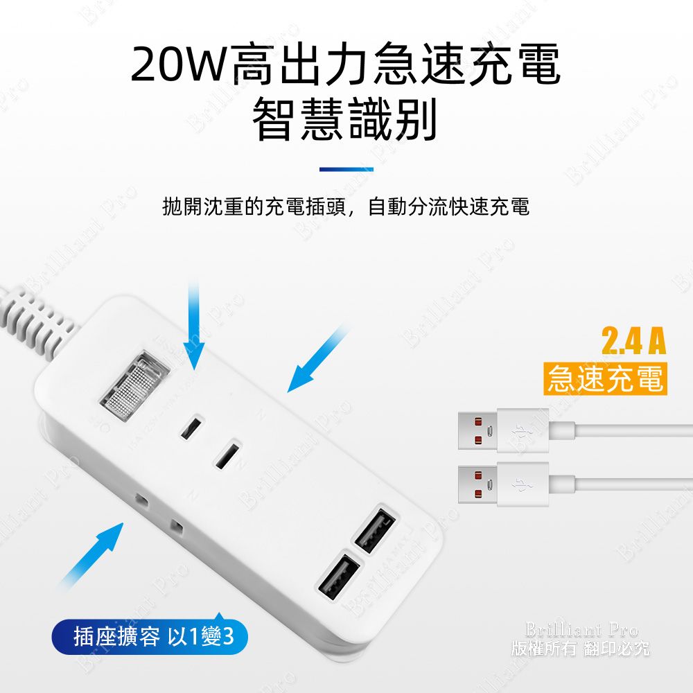超電王 1開3插3尺2P+2USB延長線 SNB-U213-3