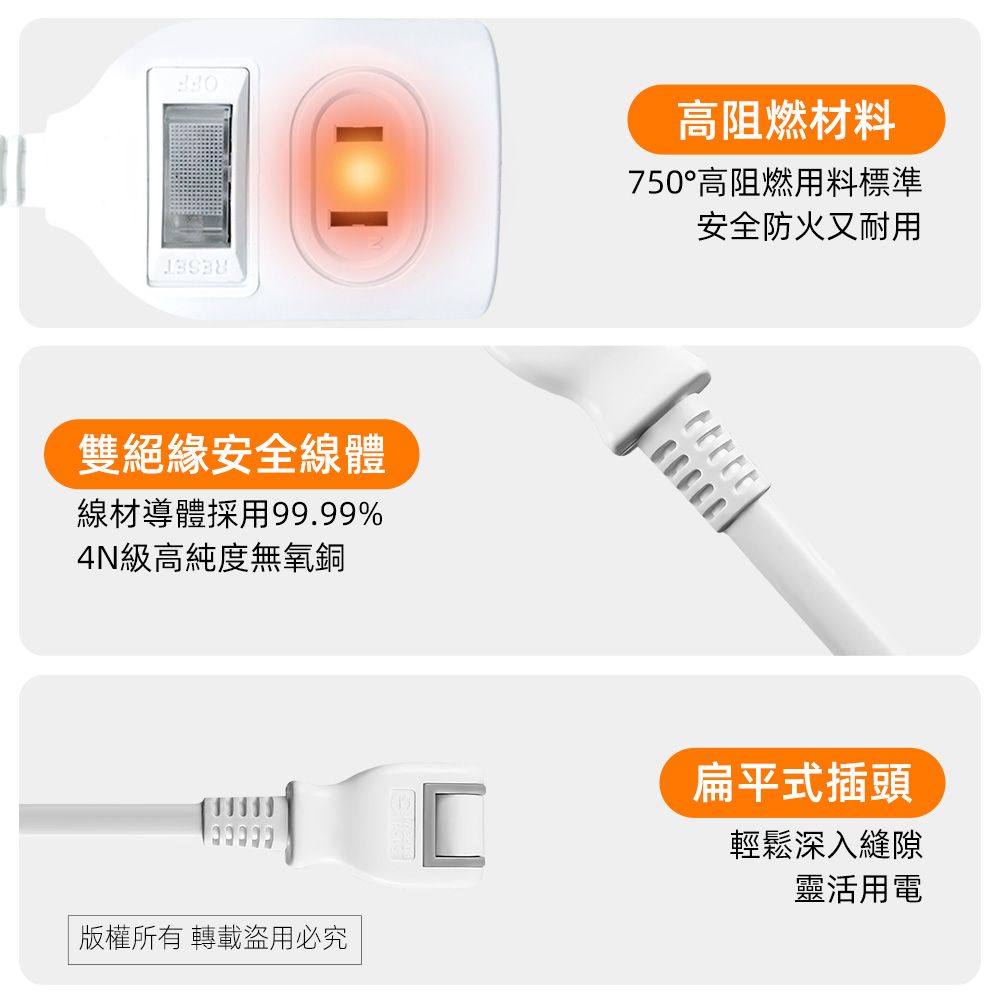 實用牌 1開2插6尺2P延長線 PNA212-6