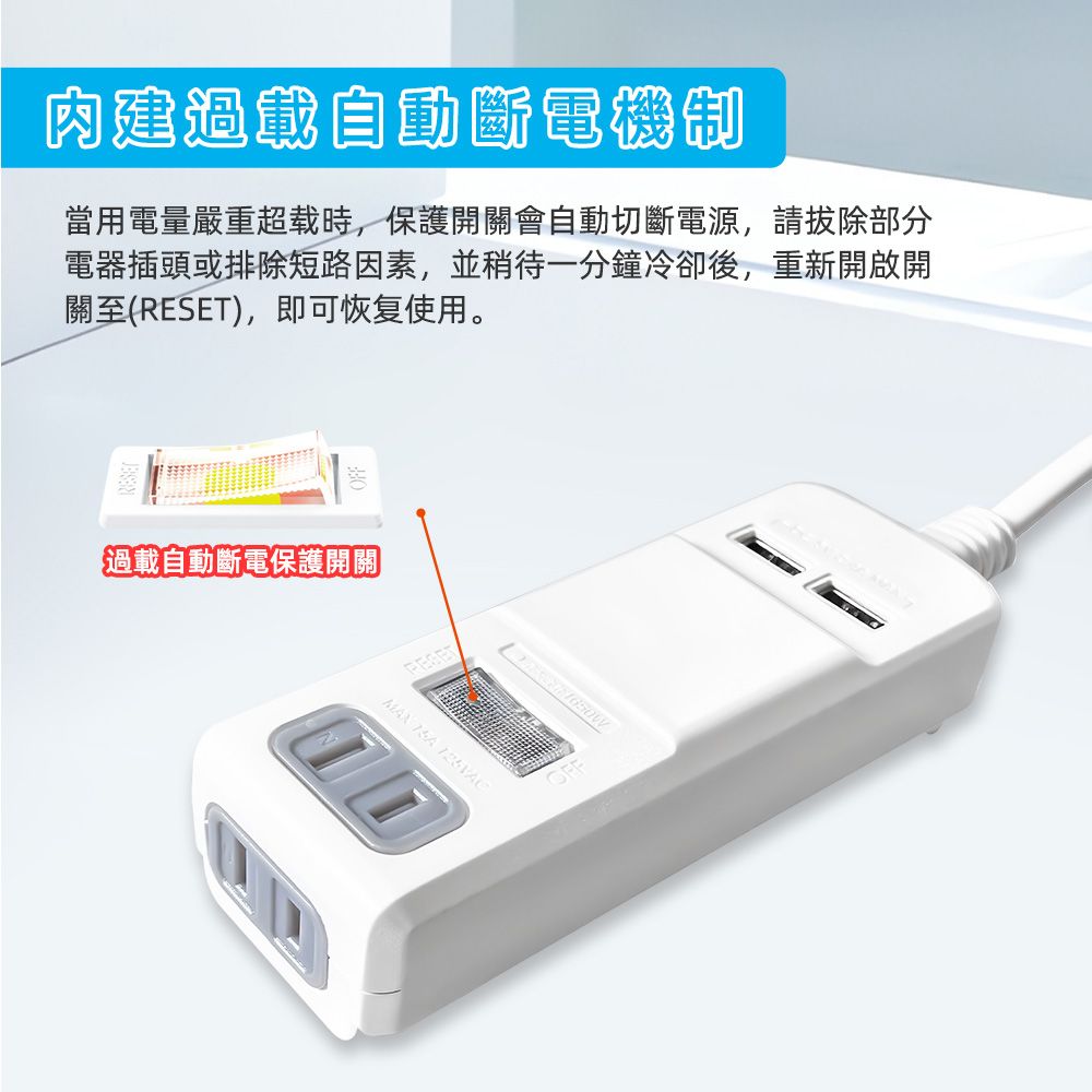 超電王 1開2插2P+2USB 4尺延長線 PT-523