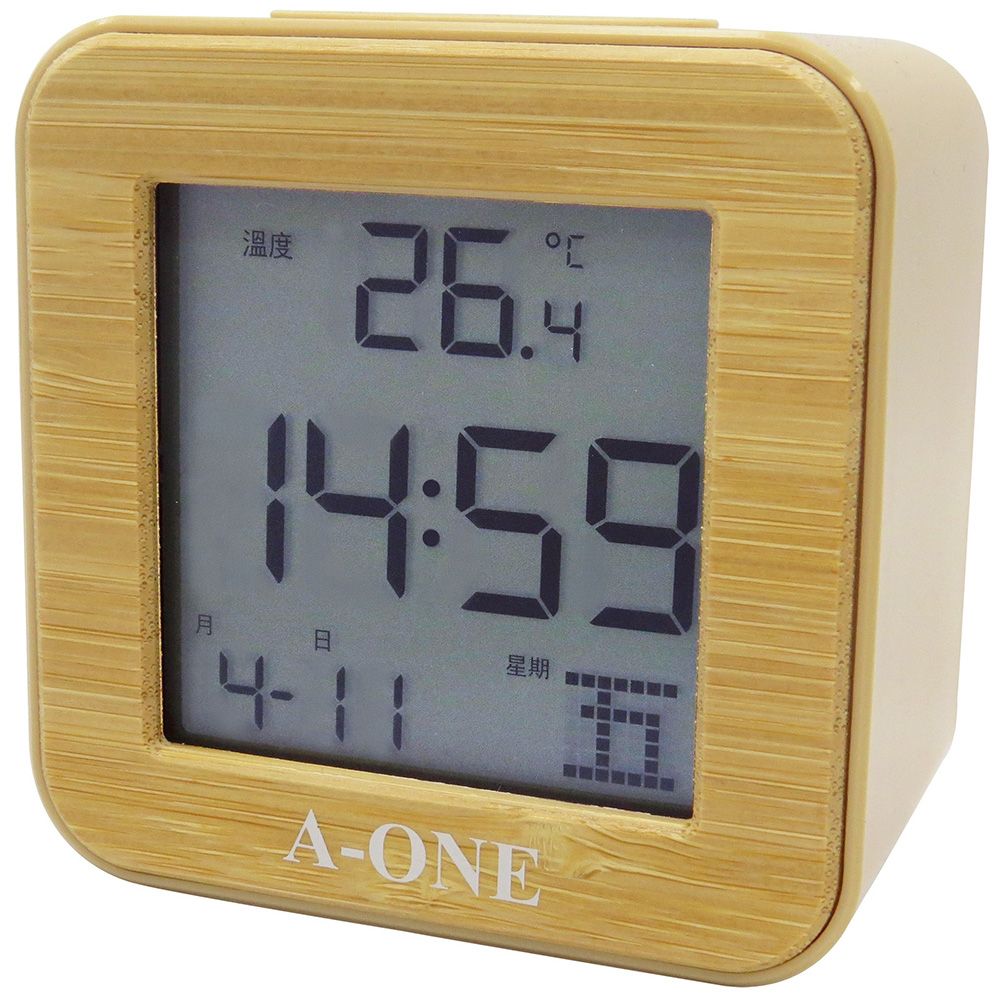 方形竹絲多功LCD鬧鐘 TG-062