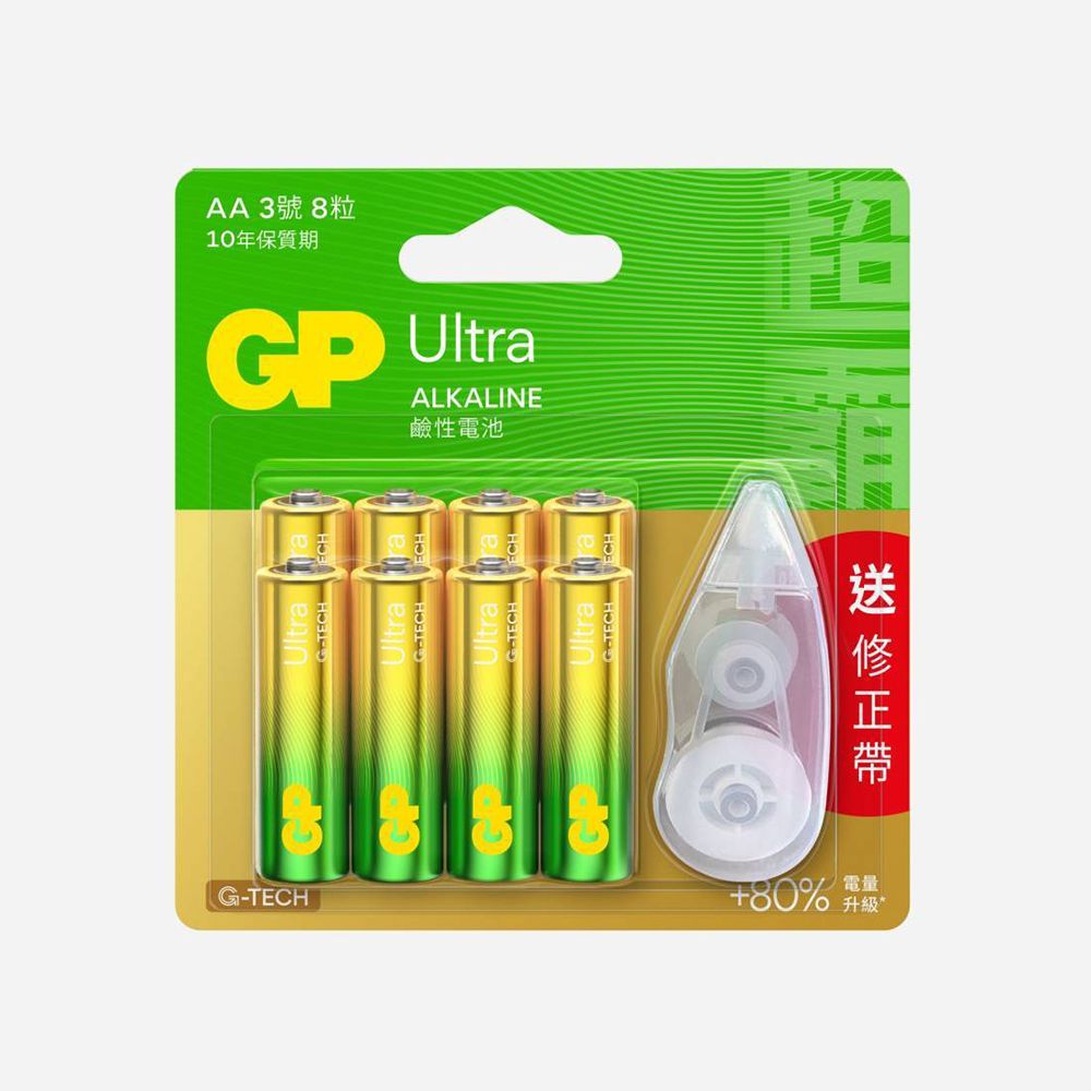 GP 超霸 GP-SA3/8TAPE GP特強鹼性3號8入贈修正帶