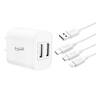 E-books  B66 雙孔USB充電組-附三合一線