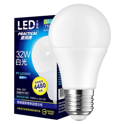 實用牌32W大廣角LED燈泡(白光) PT-LE32WD