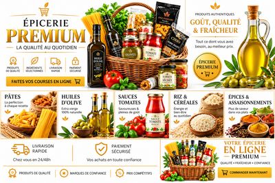 Épicerie, Pâtes, Sauce Tomates, Huile d'Olives, Jus, Bière Italienne..