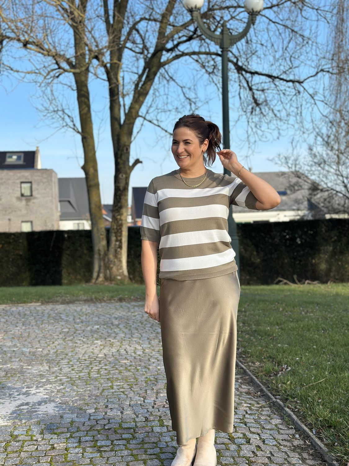 Lizza striped knit dusky green