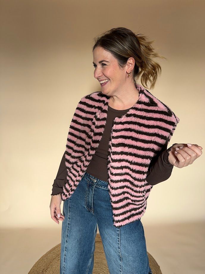 Teddy stripe gilet choco
