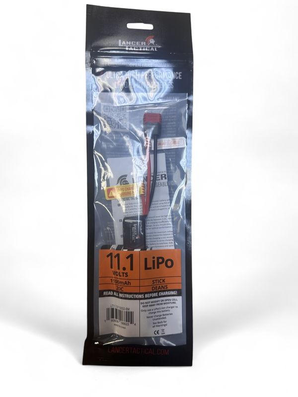 Lancer Tactical 11.1v 1100mAh 20C Stick LiPo Battery (Deans Connector)