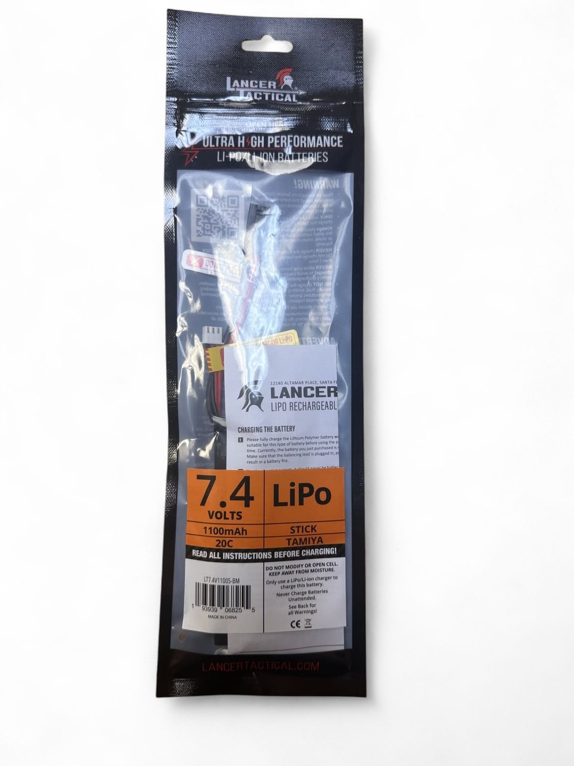 Lancer Tactical 7.4V 1100mAh 20C Stick Lipo Battery (Tamiya)