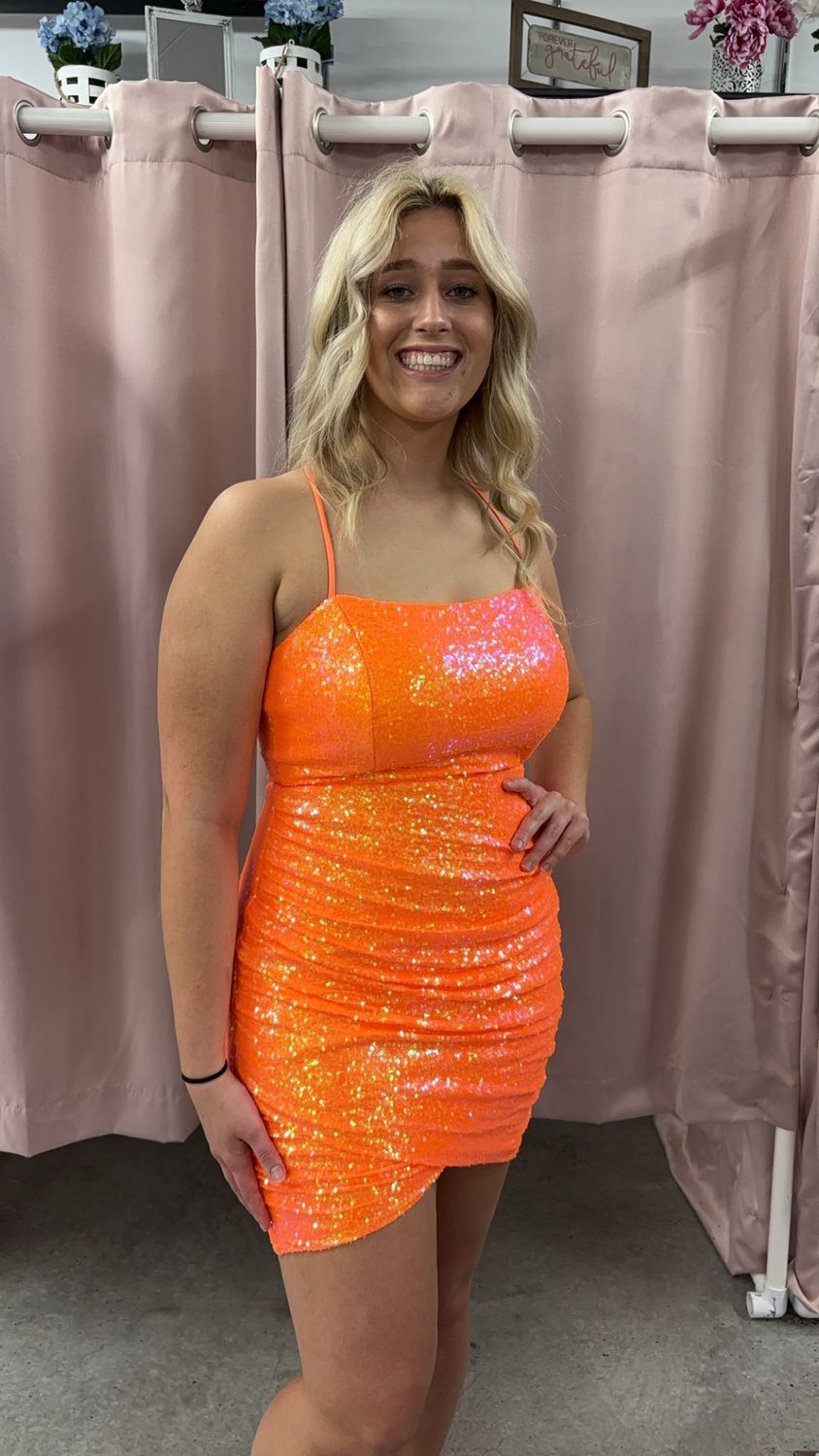 20017  Orange Bodycon with Ruching