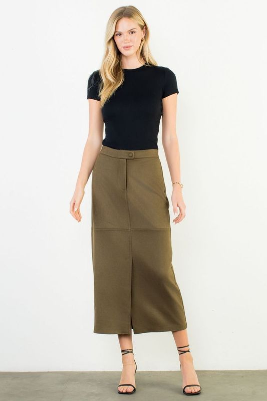 Suede Long Skirt, Olive