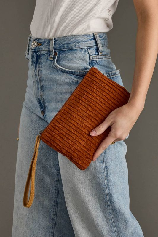 Rust Corduroy Wristlet