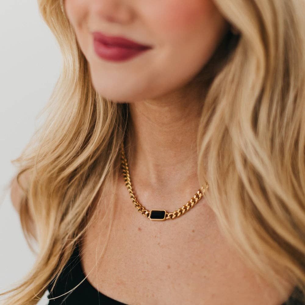 Black Stone Chain Necklace - WATERPROOF Black Stone Chain Necklace - WATERPROOF