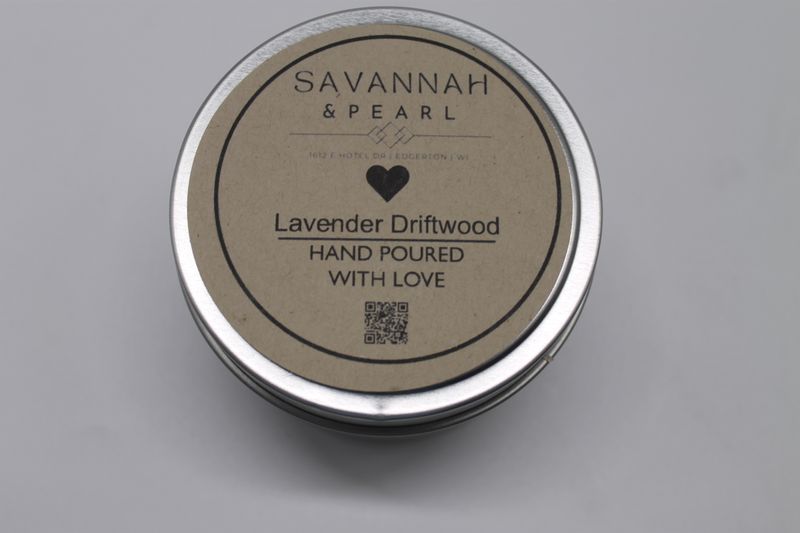 Hand Poured "Lavender Driftwood" Scented 6oz. Candle Tin