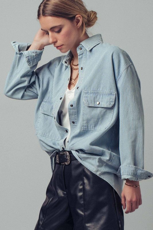 Oversized Pinstripe Button-Up Shirt