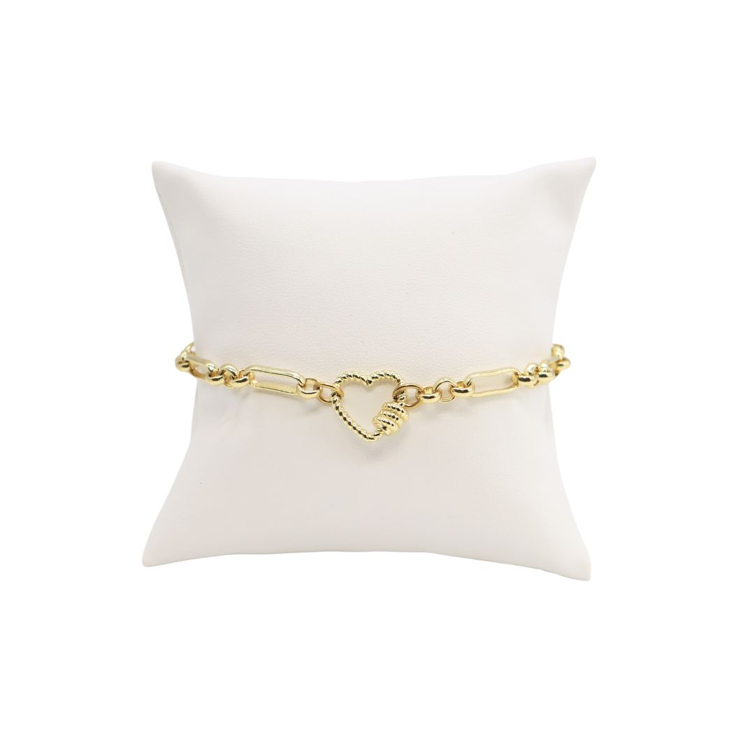 Gold Anna Charm Bracelet with Heart Bella Carabiner Gold Anna Charm Bracelet with Heart Bella Carabiner, Size: XL