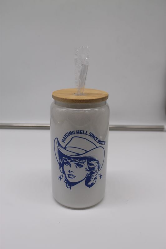 Raising Hell Since Birth Western Glitter Glass Cup