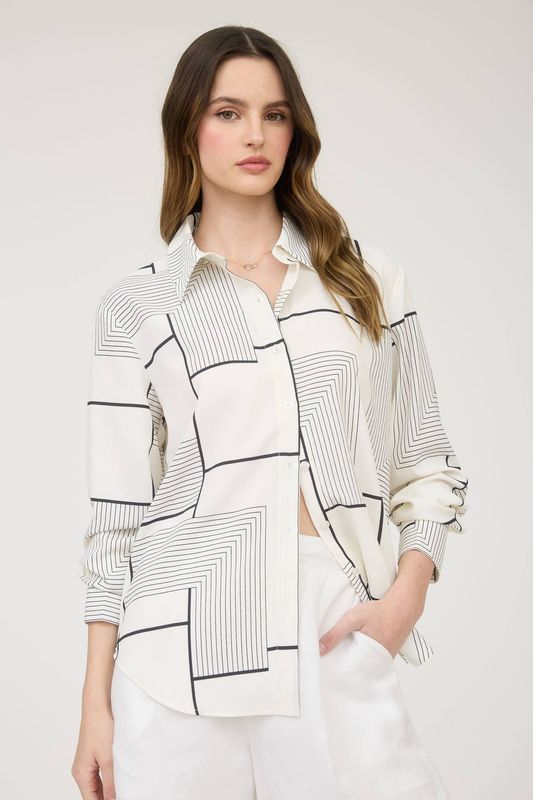 GEO PATTERN COLLARED LONG SLEEVE BUTTON DOWN SHIRT