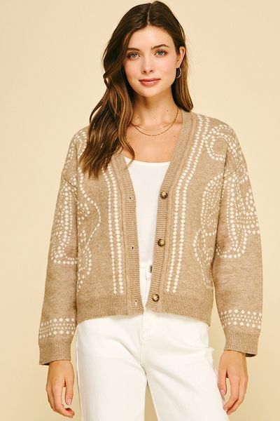 Cardigan - Oatmeal, Stitched Sleeve, Size: S/M