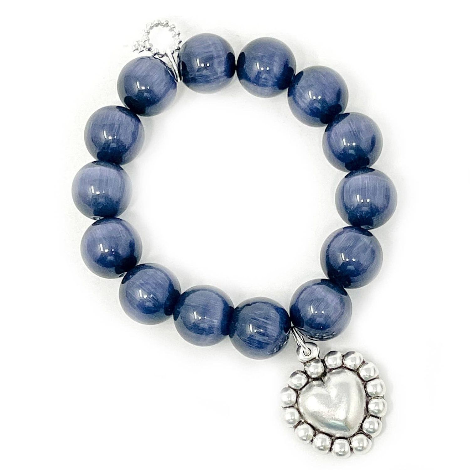 Denim Calcite with Silver Bead Surround Puffy Heart