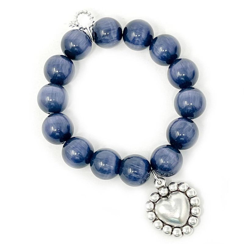 Denim Calcite with Silver Bead Surround Puffy Heart