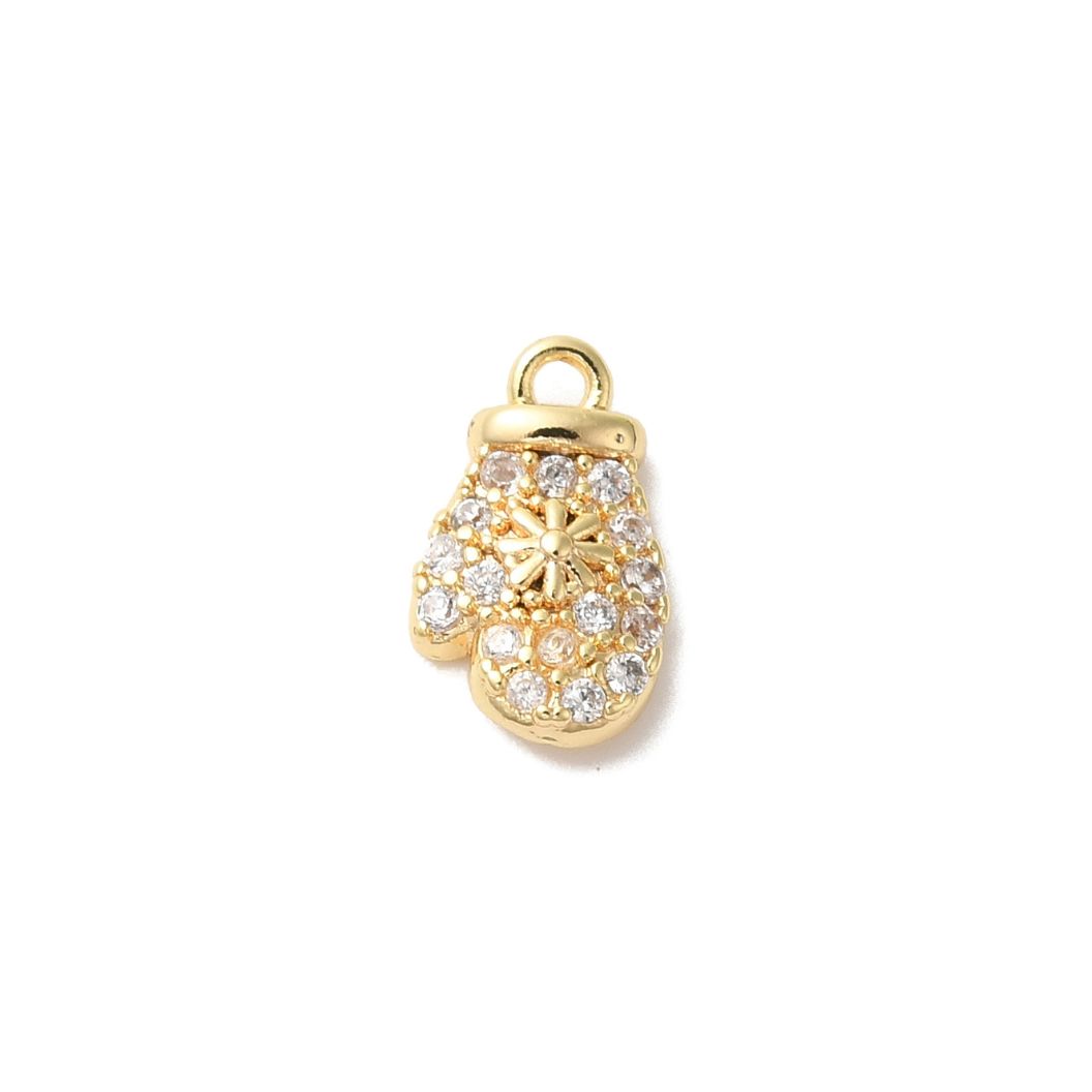 Gold CZ Snowflake Mitten Charm