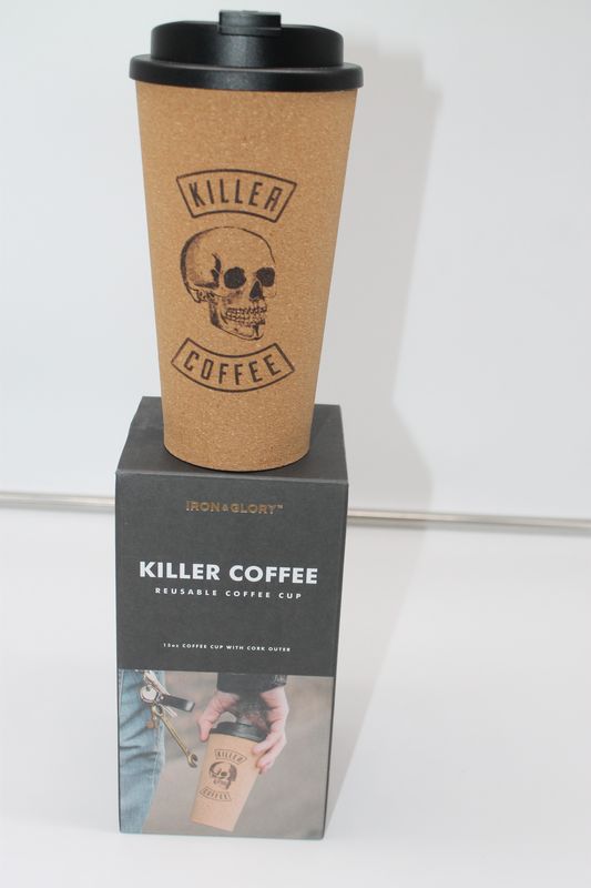 Iron & Glory: Killer Coffee 15oz Reusable Cork Coffee Travel Mug